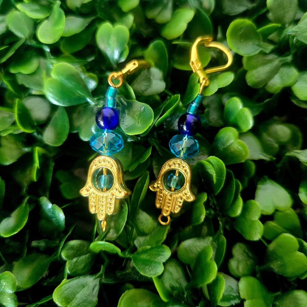 Gold Hamsa drop earrings